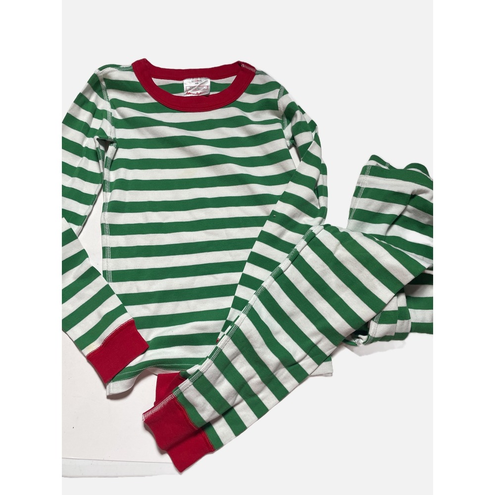 Hanna Andersson Pajama Set Kids 8 Green White Striped Organic Cotton Holiday PJ